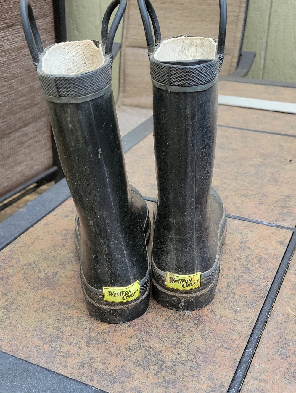 Western Chief Kids Black Waterproof Rain Boots with Pull Handles